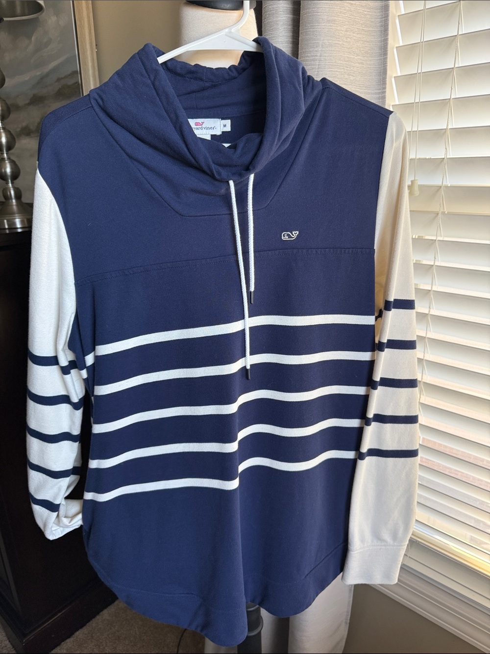 Vineyard Vines Navy and White Striped Cowl-Neck Pullover
